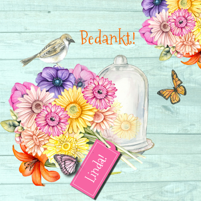 Bedankt vrolijke bloemen - Bedankkaartjes Bedankkaartjes - Bedankt vrolijke bloemen