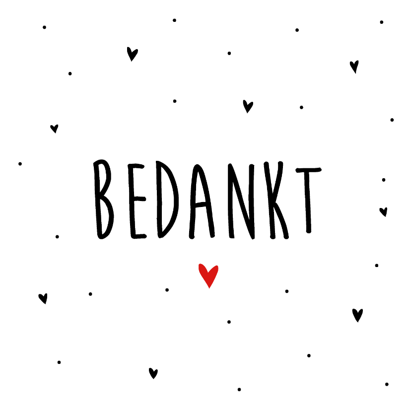 Bedankkaartjes - Bedanktkaart met subtiele kleine hartjes en tekst bedankt