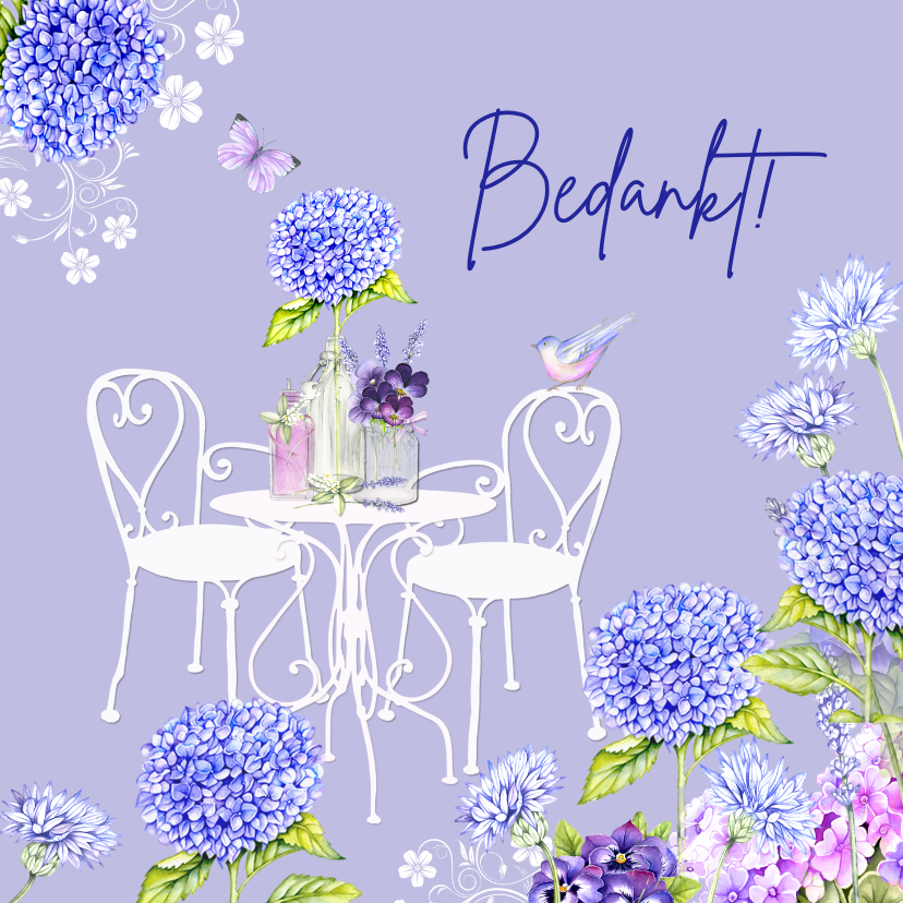 Bedanktkaart tuinsetje bloemen - Bedankkaartjes Bedankkaartjes - Bedanktkaart tuinsetje bloemen