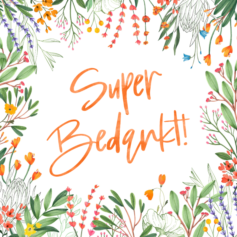 Bedankkaartjes - Botanische kleurrijke bedankkaart handlettering typografie