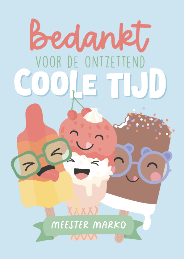 Coole bedankkaart met illustratie van vrolijke ijsjes - Bedankkaartjes Bedankkaartjes - Coole bedankkaart met illustratie van vrolijke ijsjes