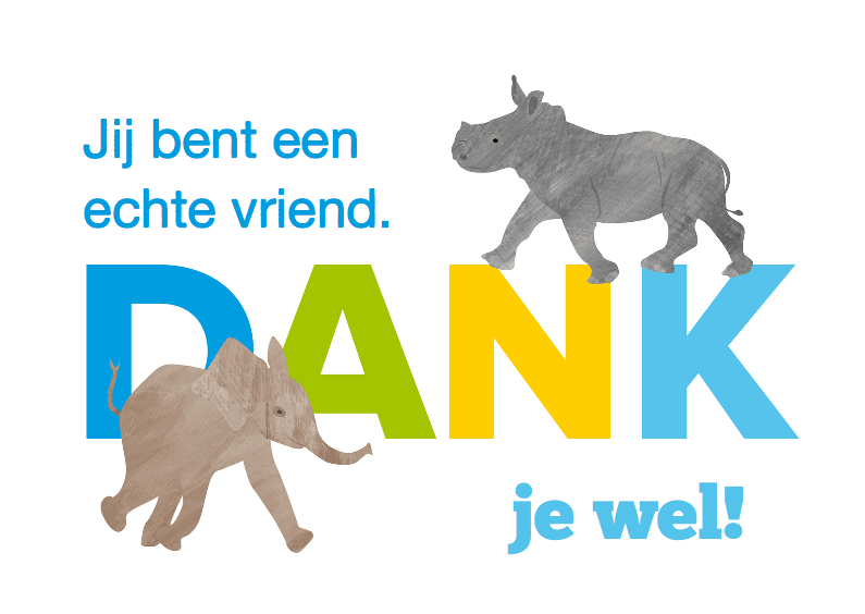 Dank met olifant en neushoorn - Bedankkaartjes Bedankkaartjes - Dank met olifant en neushoorn