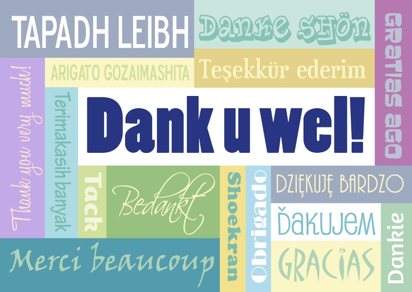 Dank u wel meertalig - Bedankkaartjes Bedankkaartjes - Dank u wel meertalig