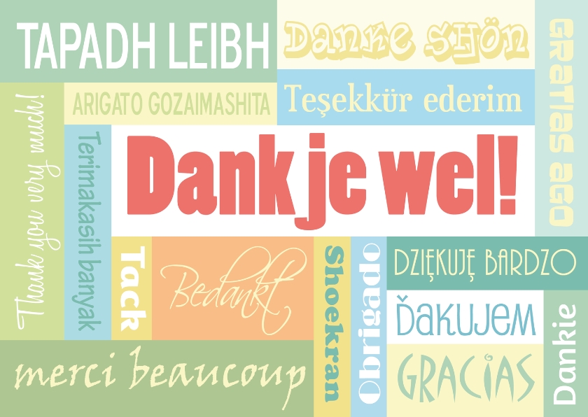 Dankjewel in verschillende talen - Bedankkaartjes - Kaartje2go