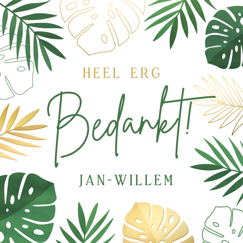 de Zonnebloem -Bedankkaartje met naam en grote bladeren - Bedankkaartjes Bedankkaartjes - de Zonnebloem -Bedankkaartje met naam en grote bladeren