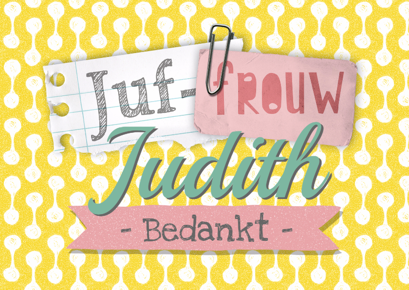Juffrouw bedankkaart vrolijk roze geel - Bedankkaartjes Bedankkaartjes - Juffrouw bedankkaart vrolijk roze geel
