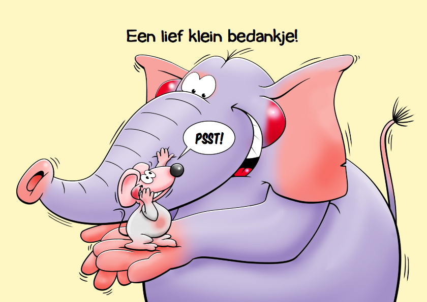 Leuk bedankkaartje met muisje en olifant met briefje - Bedankkaartjes Bedankkaartjes - Leuk bedankkaartje met muisje en olifant met briefje
