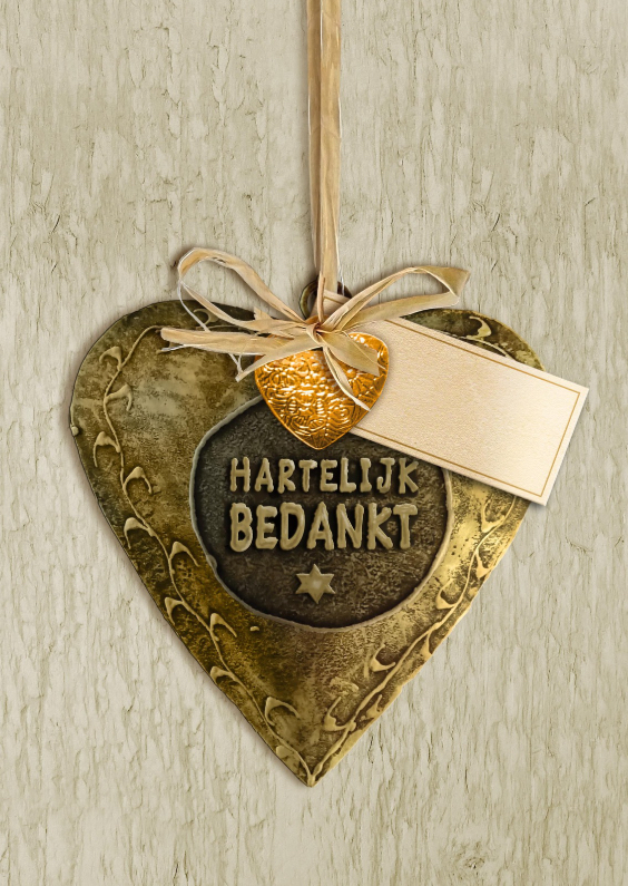 Leuke bedankkaart koper hart op houtprint - Bedankkaartjes Bedankkaartjes - Leuke bedankkaart koper hart op houtprint