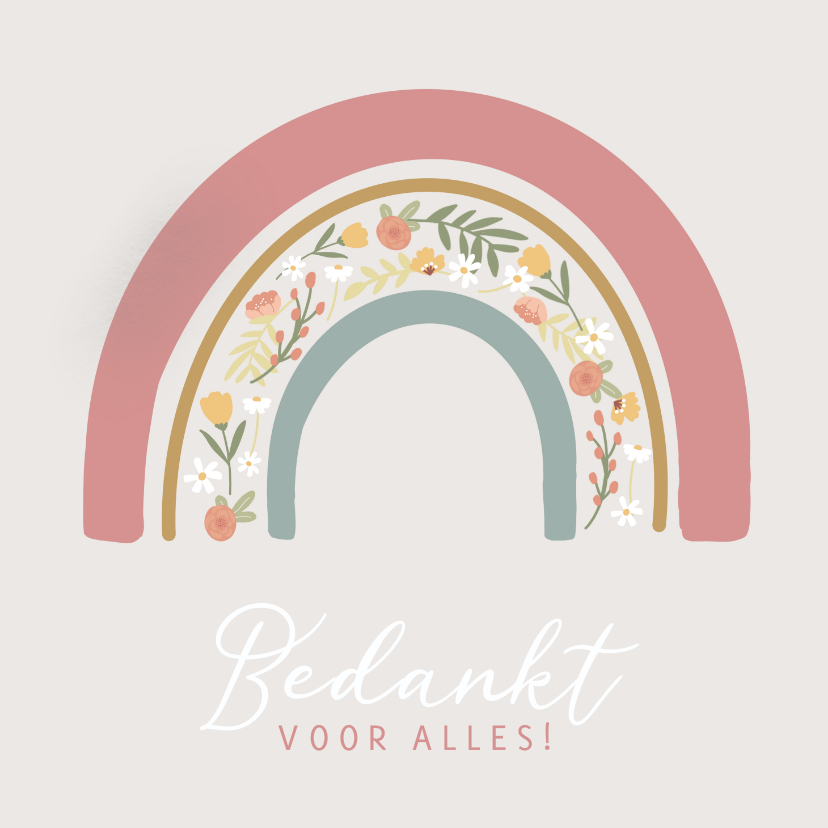 Bedankkaartjes - Regenboog met bloemen