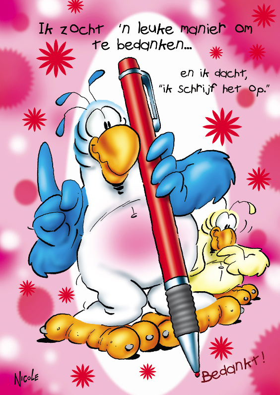 Rocco bedankt 1 papegaai met pen - Bedankkaartjes Bedankkaartjes - Rocco bedankt 1 papegaai met pen