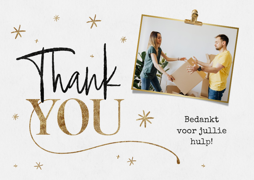 Bedankkaartjes - Thank you sterretjes goud foto bedankt