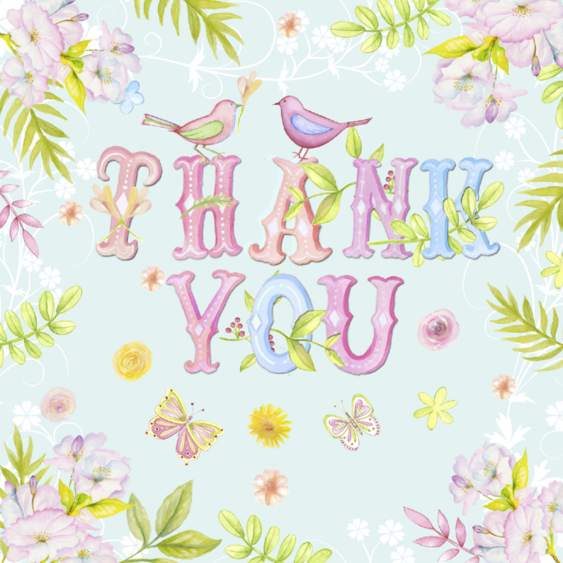 Bedankkaartjes - Thank You tekst aquarel