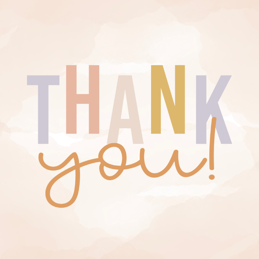 Bedankkaartjes - Vrolijk typografisch bedankkaartje 'thank you!'