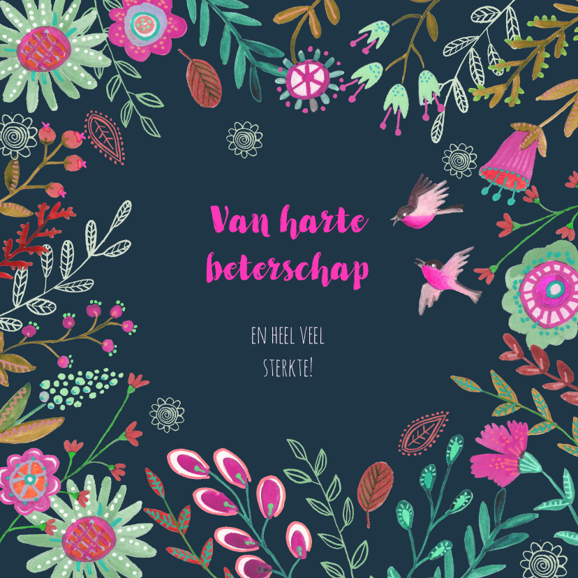 Beterscapskaart hand geschilderde bloemen - Beterschapskaarten Beterschapskaarten - Beterscapskaart hand geschilderde bloemen