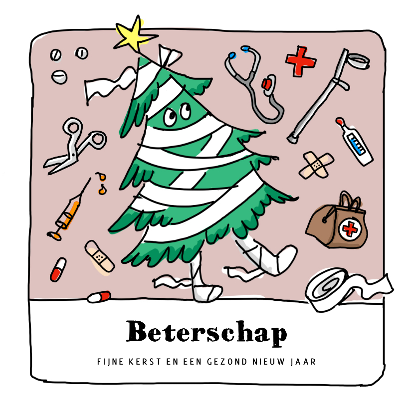 Beterschap met kerstboom patiënt - Beterschapskaarten Beterschapskaarten - Beterschap met kerstboom patiënt