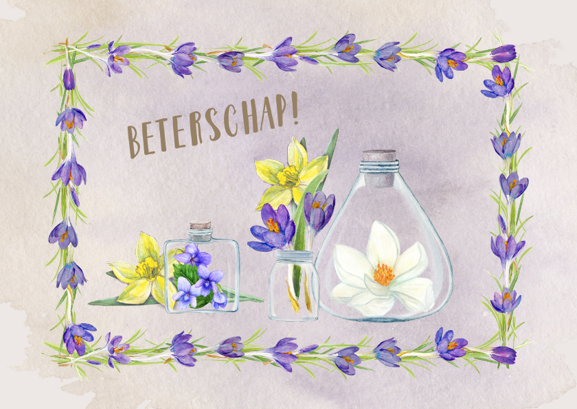 Beterschap met narcis en krokus - Beterschapskaarten Beterschapskaarten - Beterschap met narcis en krokus