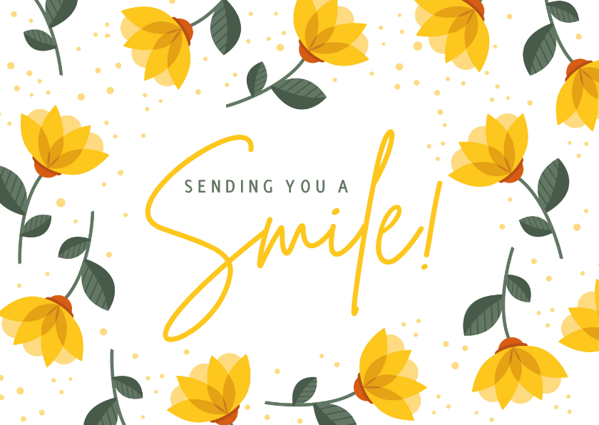 Beterschapskaarten - Beterschap sending you a smile met vrolijke gele bloemen