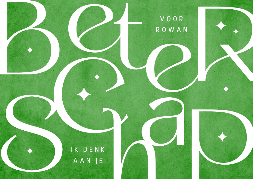 Beterschapskaart algemeen typografisch sparkle groen - Beterschapskaarten Beterschapskaarten - Beterschapskaart algemeen typografisch sparkle groen
