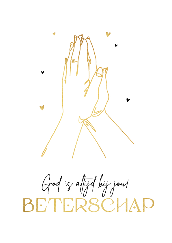 Beterschapskaarten - Beterschapskaart bidden god liefde goud hartjes