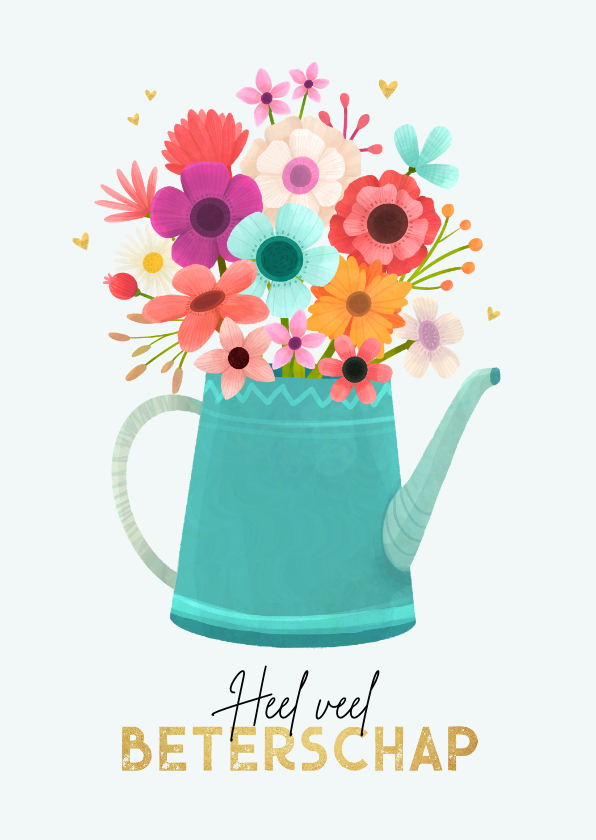 Beterschapskaarten - Beterschapskaart bloemen gieter hartjes kleurrijk