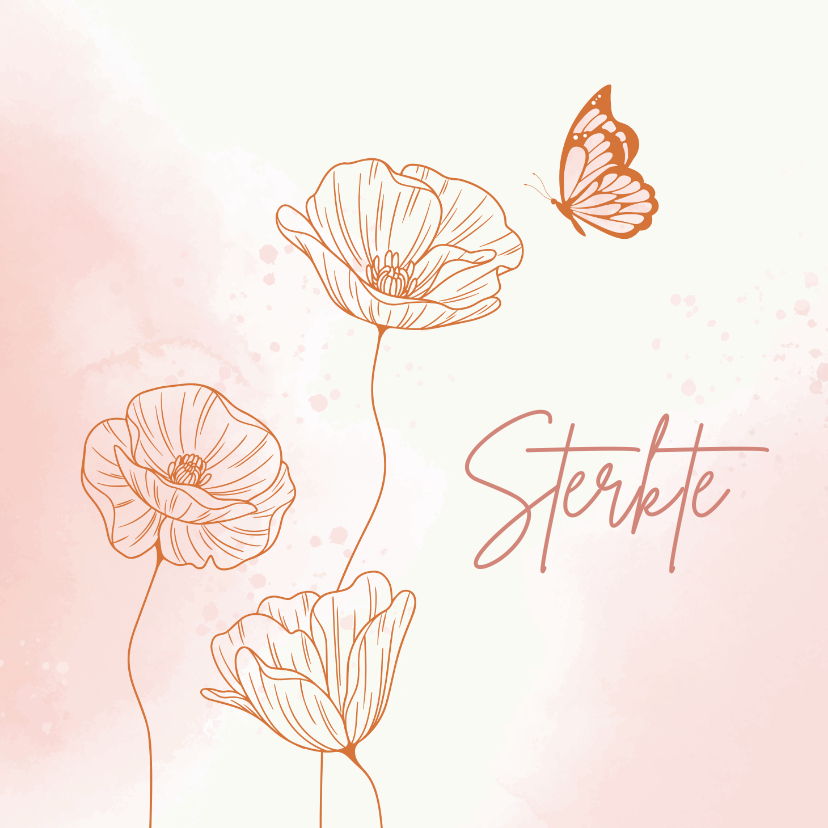 Beterschapskaarten - Beterschapskaart - Bloemen met vlinder in roze