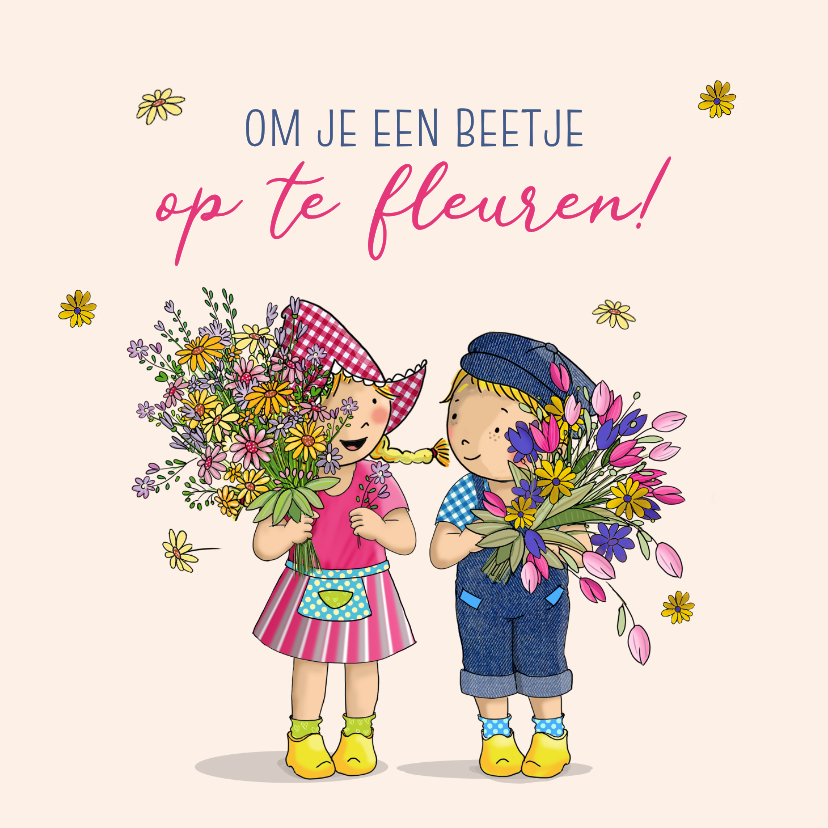 Beterschapskaart Fien en Teun met bloemen - Beterschapskaarten Beterschapskaarten - Beterschapskaart Fien en Teun met bloemen
