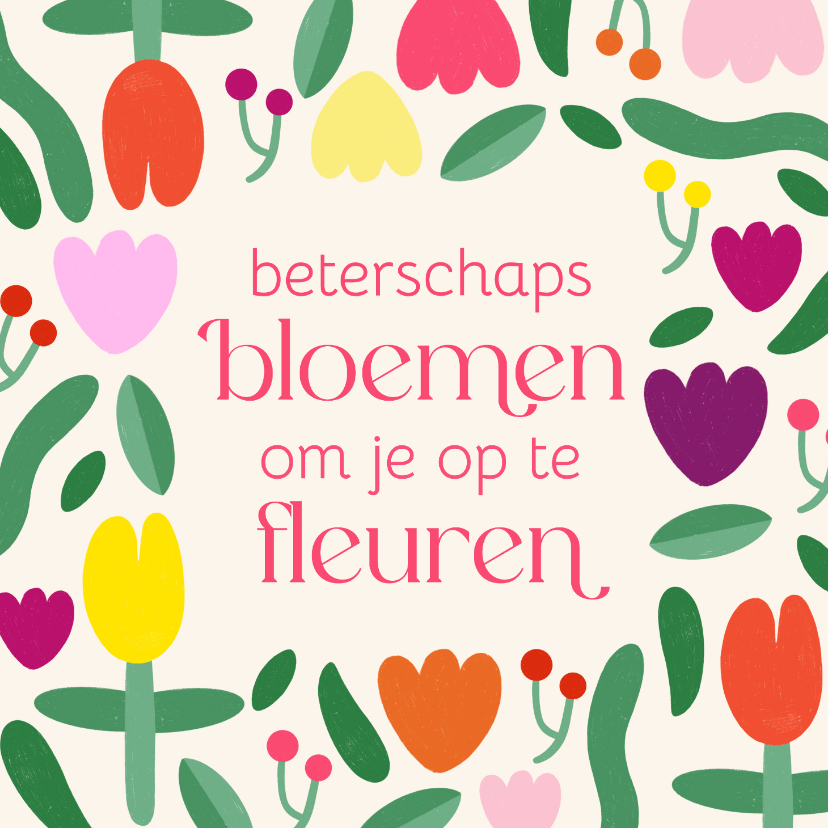 Beterschapskaarten - Beterschapskaart gekleurde fleurige bloemen 