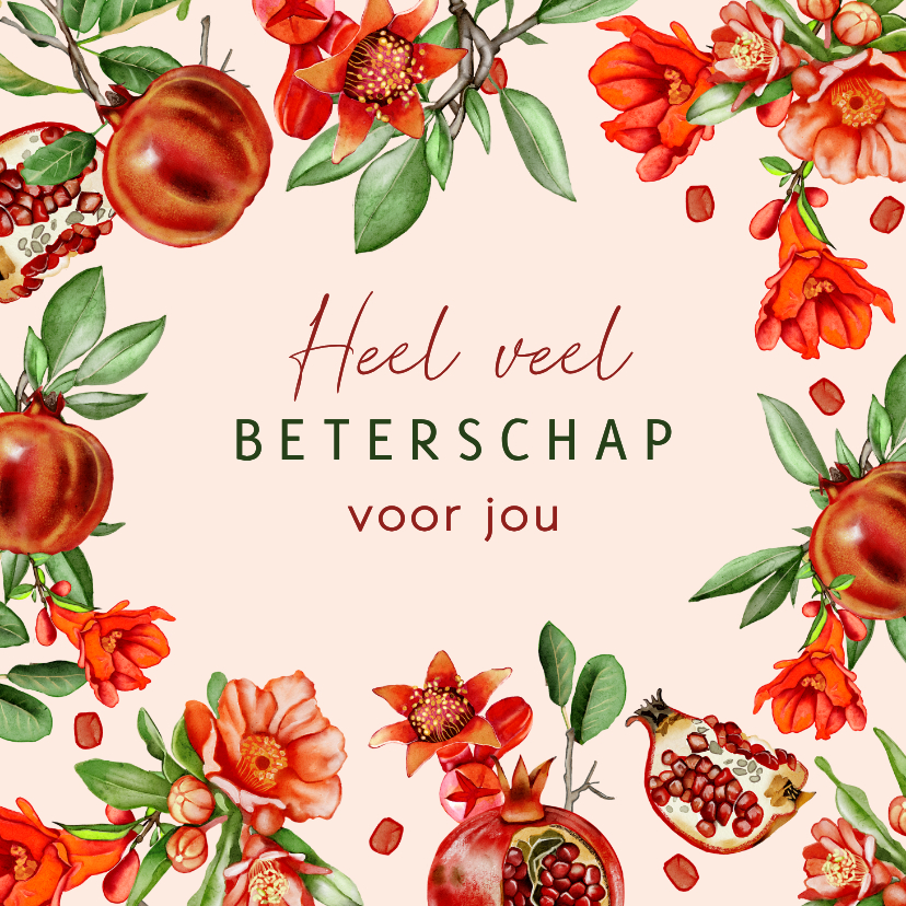 Beterschapskaart granaatappels bloemen - Beterschapskaarten Beterschapskaarten - Beterschapskaart granaatappels bloemen