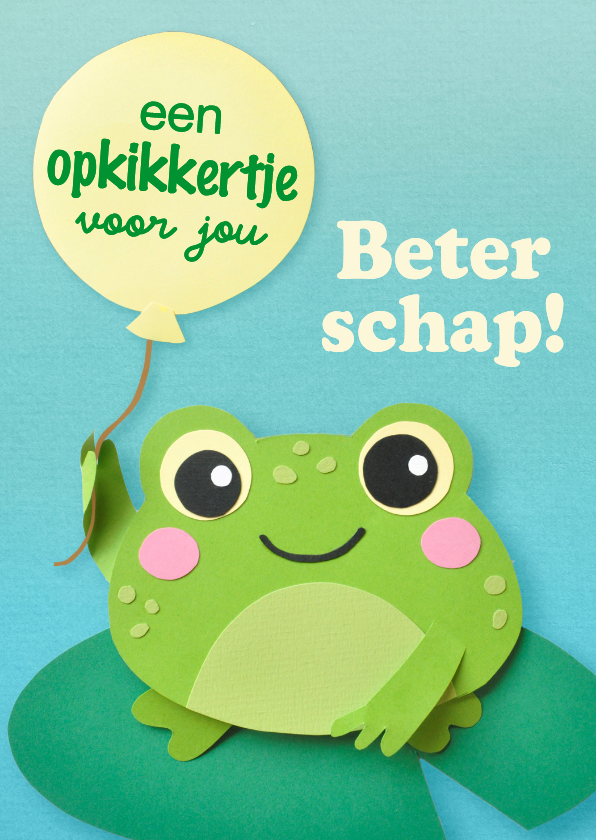Beterschapskaarten - Beterschapskaart kikker met ballon