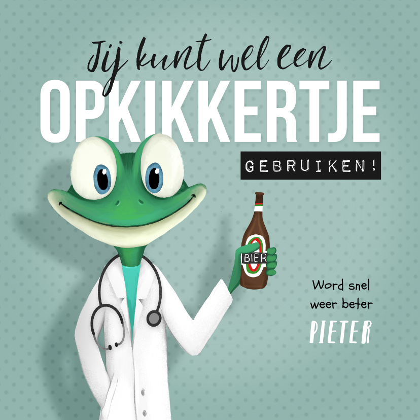 Beterschapskaarten - Beterschapskaart man opkikker dokter ziekenhuis kikker