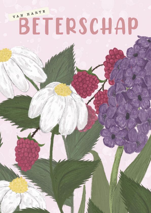 Beterschapskaarten - Beterschapskaart met bloemen en roze tinten