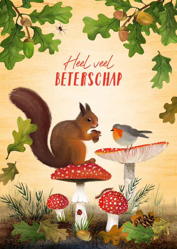 Beterschapskaarten - Beterschapskaart met bosdieren en paddestoelen