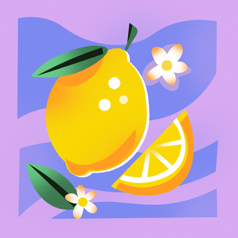 Beterschapskaarten - Beterschapskaart met citroen en bloemen