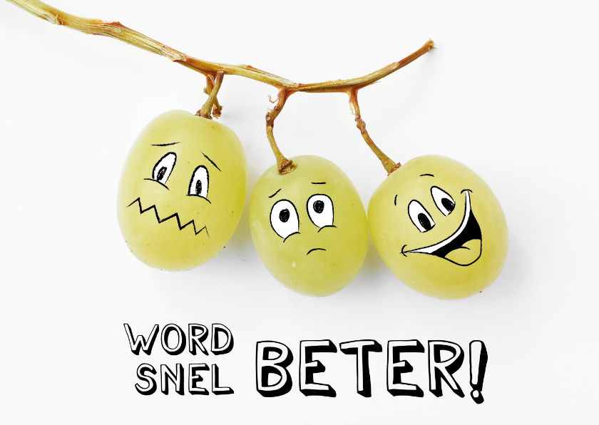 Beterschapskaart met smiley druiven, word snel beter! - Beterschapskaarten Beterschapskaarten - Beterschapskaart met smiley druiven, word snel beter!