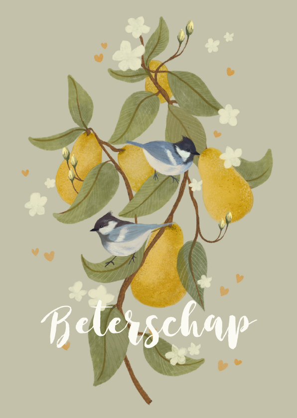 Beterschapskaarten - Beterschapskaart met een perenboom met vogeltjes