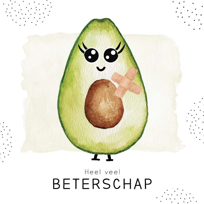 Beterschapskaarten - Beterschapskaart met gezonde avocado met pleisters