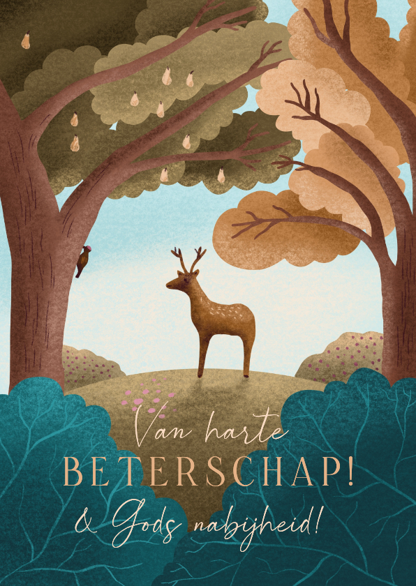 Beterschapskaart met hert bomen en psalm 42 - Beterschapskaarten Beterschapskaarten - Beterschapskaart met hert bomen en psalm 42