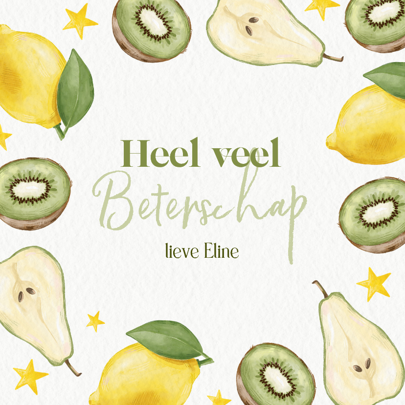 Beterschapskaart met illustratie van verschillend fruit - Beterschapskaarten Beterschapskaarten - Beterschapskaart met illustratie van verschillend fruit