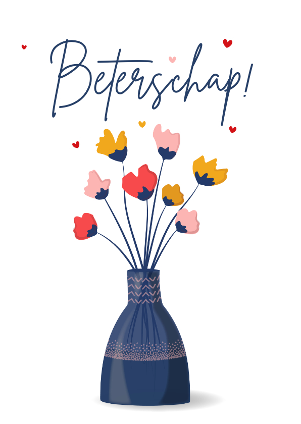 Beterschapskaarten - Beterschapskaart met kleurrijke bloemen in stijlvol vaasje