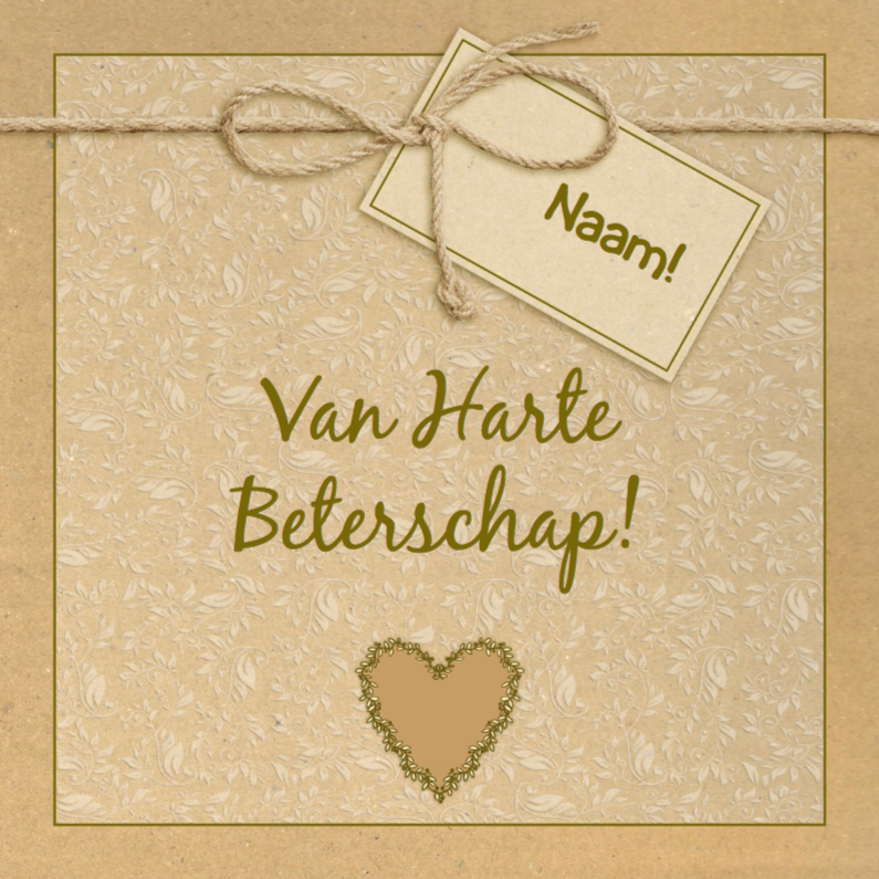 Beterschapskaart met label en hartje op karton-print - Beterschapskaarten Beterschapskaarten - Beterschapskaart met label en hartje op karton-print