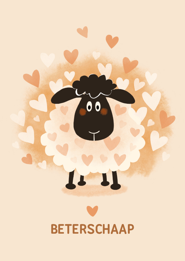 Beterschapskaarten - Beterschapskaart met lieve schaap met hartjes 'beterschaap' 