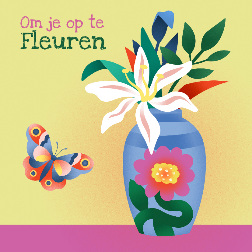 Beterschapskaarten - Beterschapskaart met met kleurrijke bloemen en vlinder