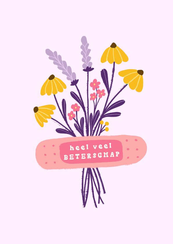 Beterschapskaarten - Beterschapskaart met pleister en bloemen
