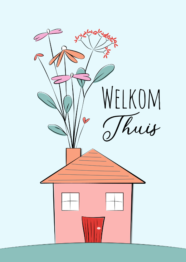 Beterschapskaarten - Beterschapskaart met stijlvolle bloemen in vrolijk huisje
