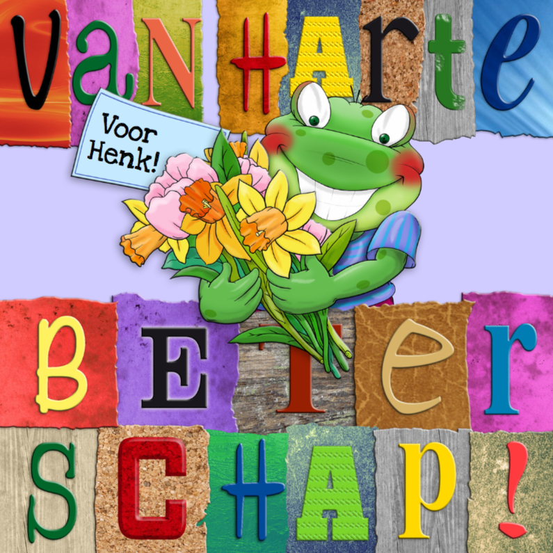 Beterschapskaart opkikker met letters en bloemen - Beterschapskaarten Beterschapskaarten - Beterschapskaart opkikker met letters en bloemen
