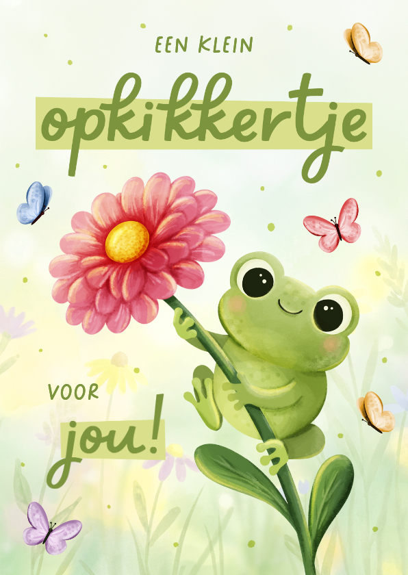 Beterschapskaarten - Beterschapskaart opkikkertje met bloem en vlinders