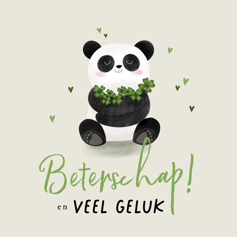 Beterschapskaarten - Beterschapskaart panda klavertjes vier voor kind
