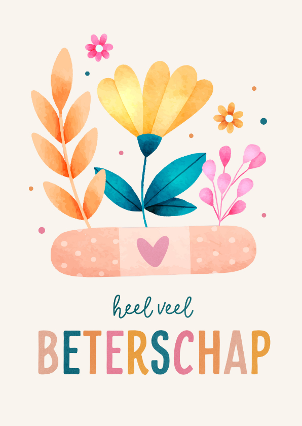 Beterschapskaart pleister en bloemen - Beterschapskaarten Beterschapskaarten - Beterschapskaart pleister en bloemen