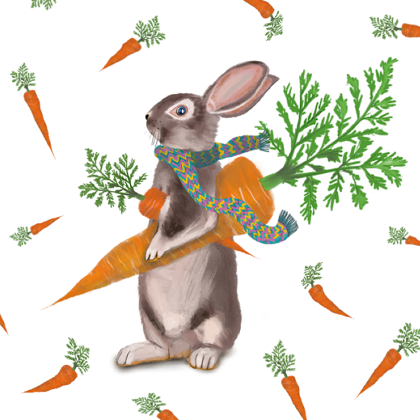 Beterschapskaarten - Beterschapskaart van een konijn met heel veel wortels!