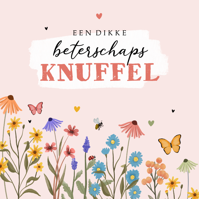 Beterschapskaarten - Beterschapskaart wilde bloemen kleurrijk hartjes